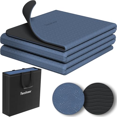 Faltbare Yogamatte für unterwegs, zweifarbige Yogamatte, 6 mm dick, mit Tragetasche, rutschfeste TPE-Übungs-Pilatesmatte für 183CM L x 61CM B Faltbare Yogamatte für unterwegs, zweifarbige Yogamatte, 6 mm dick, mit Tragetasche, rutschfeste TPE-Übungs-Pilatesmatte für 183CM L x 61CM B