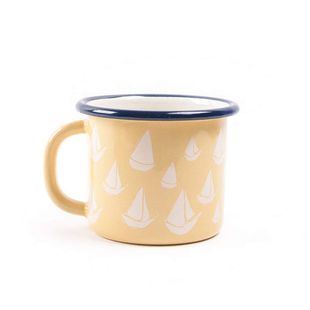 Biggdesign Enamel Mugs, Coffee Cup; Enamel Camping Mug, Coffee Mug, Bone Chine, Backpacking Mug, Campfire Mug, Drinking Cup for Kitchen, Campfire, Home and Travel Cup (Boat Beige 1Pc)