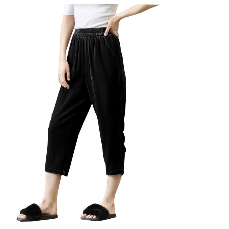 Silk Velvet Slim Cropped Pants for Women Spring and Summer
