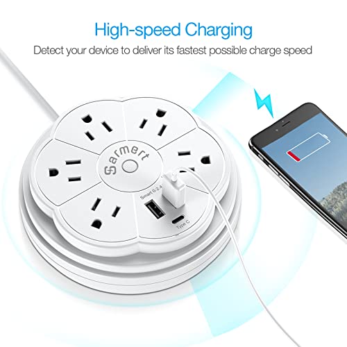 Retractable Power Strip, 5 Outlet Flat Plug Strip With Smart Usb Ports And Type-C Port, 900J Surge Protector, 125V/13A, 3.3Ft Retractable Extension Cord, Portable & Neat For Travel/Home/Office, White #TOP2