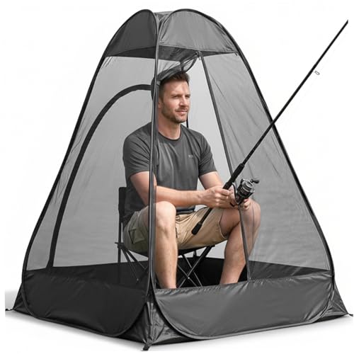 Tente-chaise en maille noire portable individuelle avec abri de camping étanche
