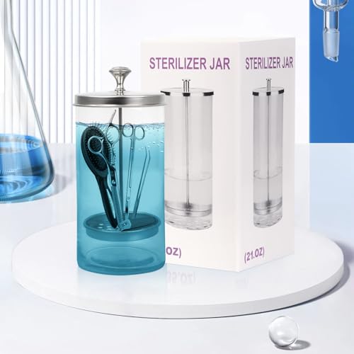 GoLashFun Barber Jar,21OZ Glass Sterilizer Barber Cleaning Jar with Removable Basket Sanitizing Container for Sterilizing Nail Tool,Barber Supplies,Hair Salon(750ML)