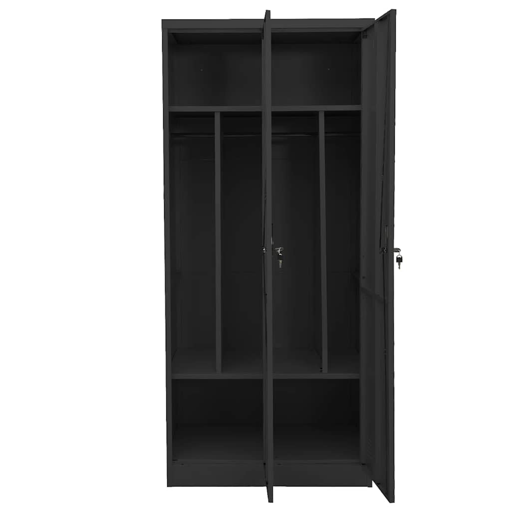 Armario antracita 80 x 50 x 180 cm de acero con 2 estantes, 2 cerraduras y 4 perchas para dormitorio, pasillo, vestidor, armario de lavandería duradero con gran capacidad de almacenamiento