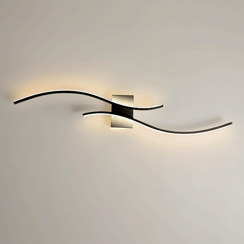 FZQSXAZU Modern Minimalist Black Wall Lamp, LED Light with Metal Strip & Sile e, Ideal for Bedside Living Room, Linear Design Home Decor