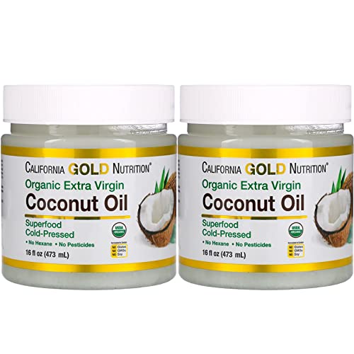 Organic Extra Virgin Coconut Oil by California Gold Nutrition - Use as Cooking Oil or Butter Substitute - Use Externally on Hair & Skin - Vegan Friendly - Gluten Free, Non-GMO - 2 Pack - 16 fl oz Each