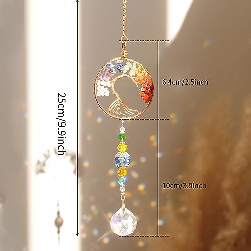 3pcs Tree of Life Chakra Crystal Suncatcher Windows Hanging Gloden Sun Catchers Decor with Prisms for Car, Feng Shui House Warming Gift for Home - Thumbnail 6