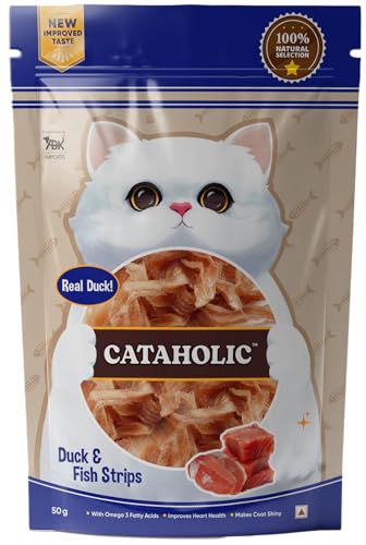 Image of Cataholic Duck & Fish Jerky Strips Cat Treats, High Protein Natural Cat Snacks, Soft Chewy Training Treats for All Cat Breeds, 50 g