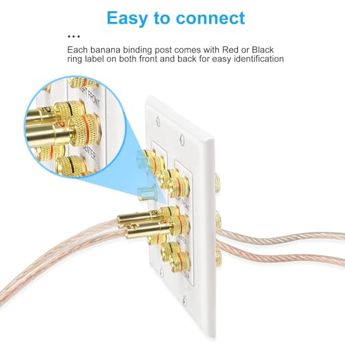 Home Theater 5.1 Surround Sound Distribution Wall Plate 10 Banana Binding Post Coupler for 5 Speakers and 1 RCA for Subwoofer - Thumbnail 6