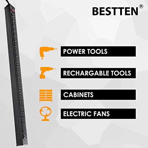 Bestten 24 Grounded Outlets, 9-Foot Long Extension Cord Metal Power Strip, Heavy Duty Aluminum Alloy Housing For Industrial, Commercial And Residential Use, Etl Listed, Black #TOP4