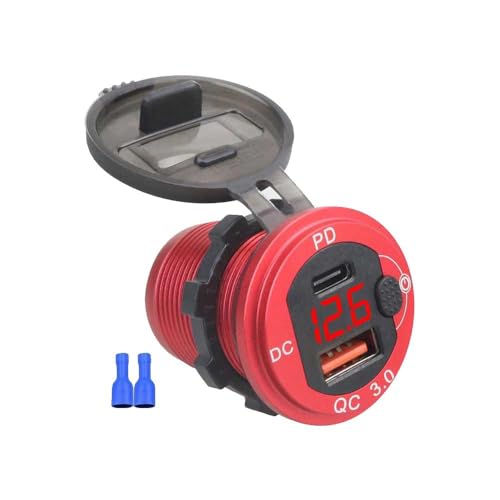 Car Charger QC3.0 PD Fast Charger with Switch Button Car Voltage Display Charger