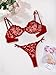 Lilosy Sexy Cute Underwire Push Up Strappy Heart Embroidered Mesh Sheer Lingerie Set for Women Bachelorette See Through Bra and Panty 2 Piece Bow Red Medium