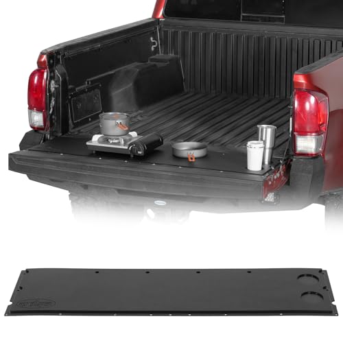 Image of u-Box Tacoma Tailgate Panel Table Mat Pad Plate Cover for 2005-2023 Toyota Tacoma 2nd 3rd Gen Pickup Trucks - Black Plastic Camping Board with Cup Holder