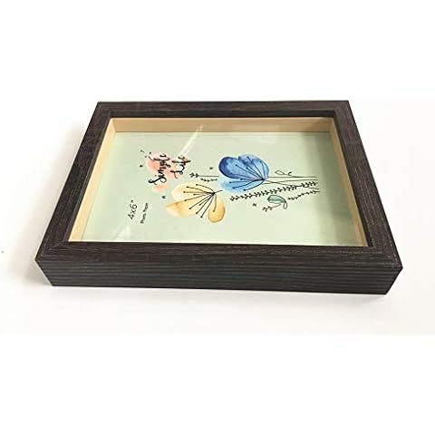 4x6-inch Shadow Box Frame Display Case (Easy to Change Photos) with Glass Front,for Desktop and Wall Hanging Display Collectibles,Plant Specimen Kid's Souvenirs and Photos (4x6, Dark Brown) Cover
