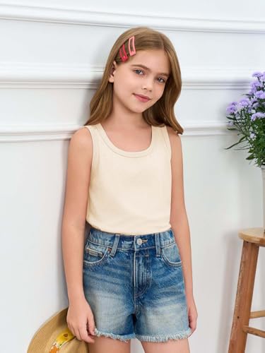 Image of Haloumoning Girls Tank Tops Kids Summer Crewneck Sleeveless Shirts Dancewear 5-14 Years