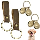 CYUXING 2 Messingglocken mit 2 Lederaccessoires für Hundehalsbänder, lautes Klingeln für Haustiere, Trainingsanhänger zur Haustierverfolgung gegen Verlust für Katzenhalsbänder, Schlüsselanhänger