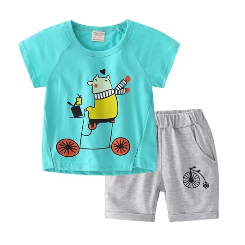 Image of Irsutey Toddler Boys Shorts Set Baby Girls Cartoon Graphic Summer T-Shirts and Shorts Clothing Sets 2PCS Casual Pockets (Green,130/4-5 Y)