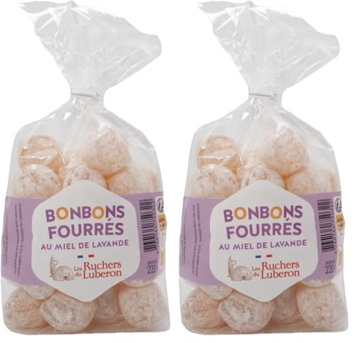 Les Ruchers du Luberon Bonbons Fourrés au Miel de Lavande 220g - Bonbon Miel pour la Gorge - Cadeau parfait pour les amateurs de miel (Lot de 2)
