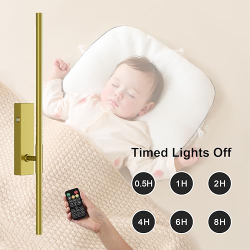 Image of Battery Operated Wall Sconces with Remote Control, 5W 5000mAh Dimmable Wireless Wall Sconces Set of 2, Rechargeable Wall lights Indoor for Living Room Bedroom Hallway, 25.2inch, 2 Pack,Gold