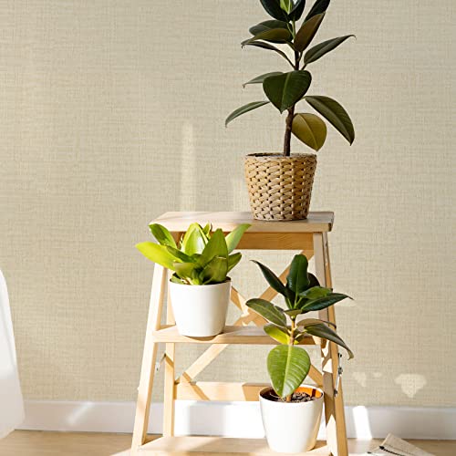 Tanone Cream Linen Wallpaper Pvc Self-Adhesive Peel And Stick Diy Wallpaper Faux Imitation Cloth Vinyl Film Wall Sticker Solid Color Decorate Furniture Bedroom (15.8 In X 118 In) #TOP4