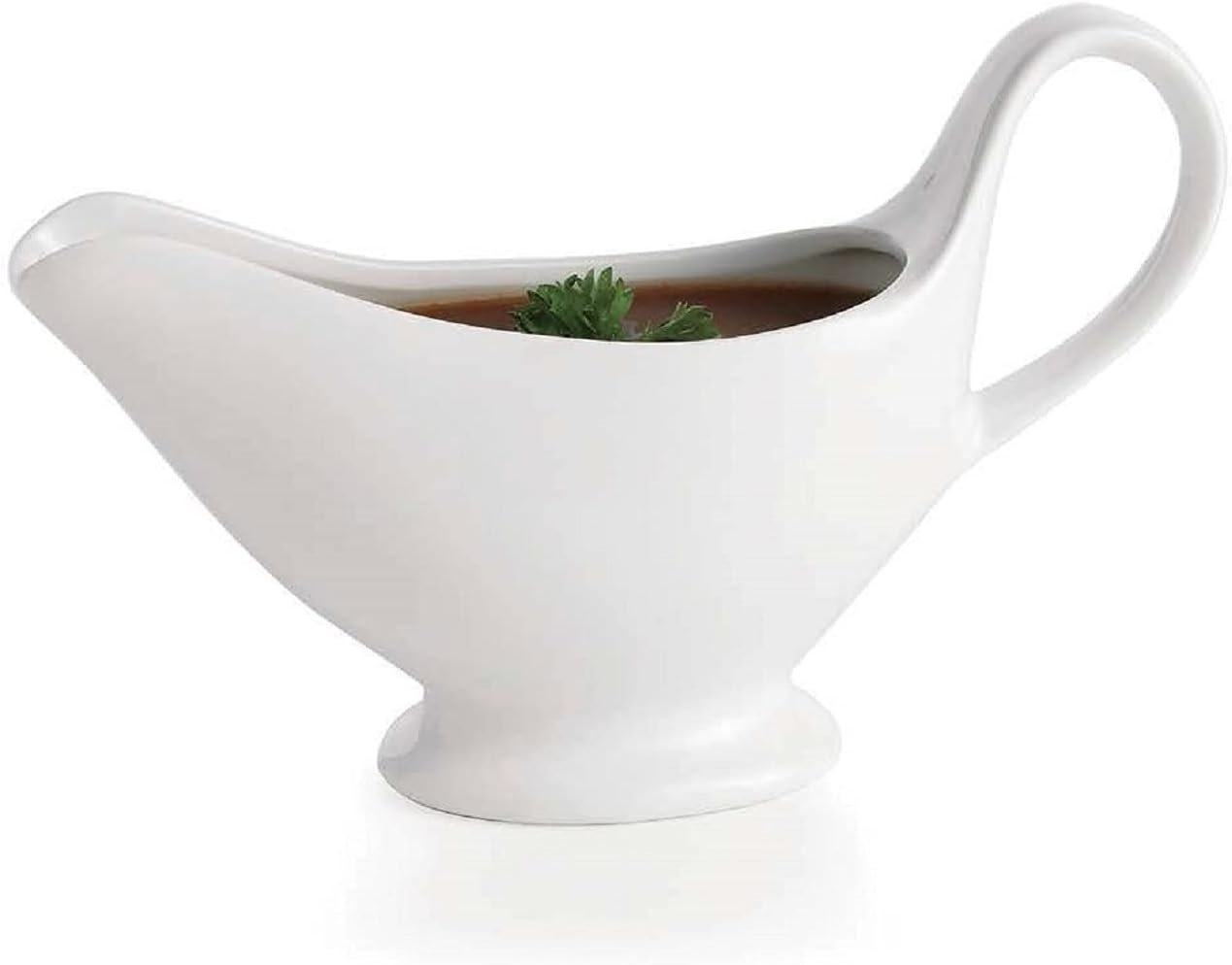 by Home Essentials & beyond - 9 oz [300ML] White Gravy Sauce Boat with Handle and Dripless Easy to pour Spout. For Dressings, Broth, etc.