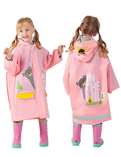 Enfants Manteau Imperméable à Capuche Garçons Filles Veste de Pluie Poncho Pluie Vêtement de Pluie Mignon Cape Sac d'école Pluie Combinaison de Pluie, 6-8 Ans Cover