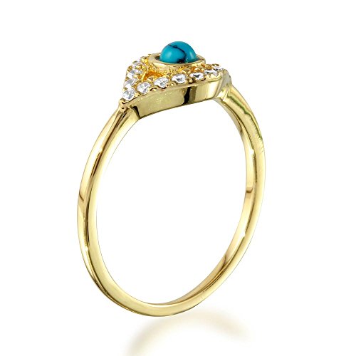 Simulated Turquoise Cubic Zirconia Evil Eye Ring Gold-Tone Plated Sterling Silver2