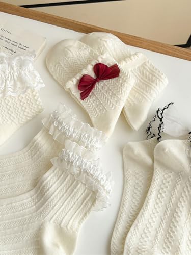 Image of Verdusa Women's 5 Pairs Bow Lace Ruffle Ankle Socks