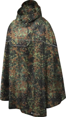 normani Unisex Regenponcho - Wind und Wasserdicht mit Bauchtasche, 3M Reflektoren und seitlichen Eingriffen Flecktarn XXL-3XL