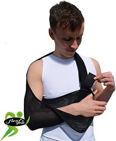 Adult ONE Size Arm Sling Shoulder Support (Black/Black) Medically Approved, Cool, Easy Fit, Thumb Loop, Unisex.