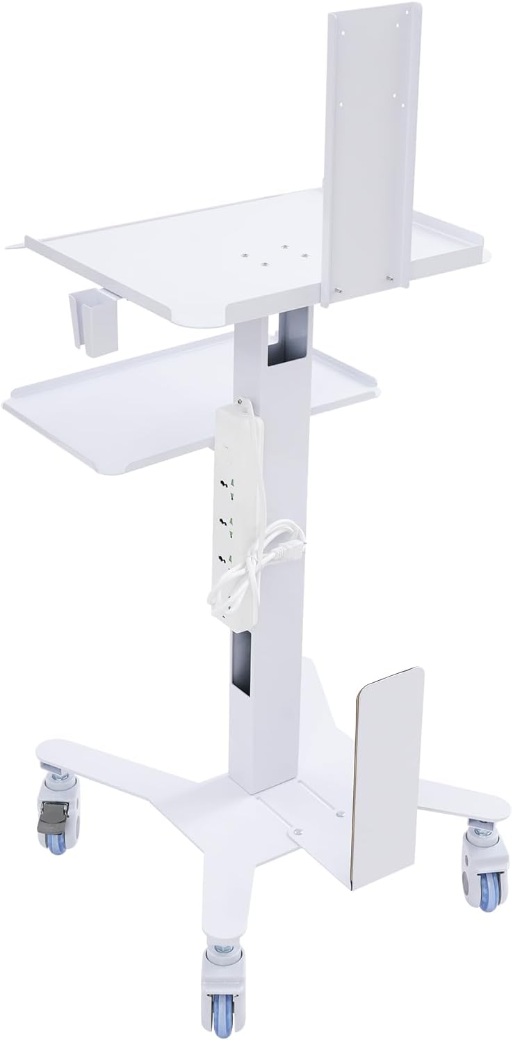 Adjustable Rolling Computer Cart, 3-Tier Rolling Computer Cart, Mobile Standing Carts with Adjustable Height & 4 Universal Wheels for Living Room Office