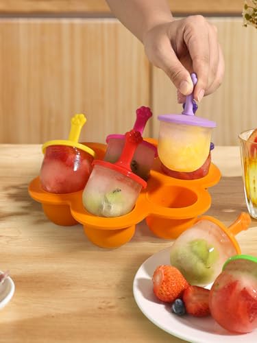 Silicone Popsicle Molds – 7-Cavity Reusable Ice Cream Mold with Lids and Sticks for Homemade Frozen Treats, Orange