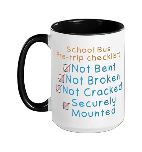 School Bus Pre-trip Checklist - Ceramic Mug, Black/White, 15oz