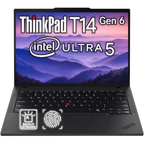 Image of Lenovo ThinkPad T14 Gen 6 Business Laptop • Intel Ultra 5 226V(Beats i7-1355U) • 64GB DDR5, 1TB SSD • WUXGA (1920x1200) IPS • Fingerprint • Backlit • 2 Thunderbolt 4 • Windows 11 • AI PC - Black