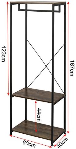 eSituro Heavy Duty Clothes Rail, Wooden Clothing Rail Metal Rod Garment Rack Free Standing Wadrobe Organizer with 2 Tiers Storage Shelves Shoe Rack Vintage