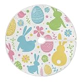 Qilmy Easter Egg Rabbit Bunny Christmas Tree Skirt Double Layers Fine Tree Skirt for Christmas Handi