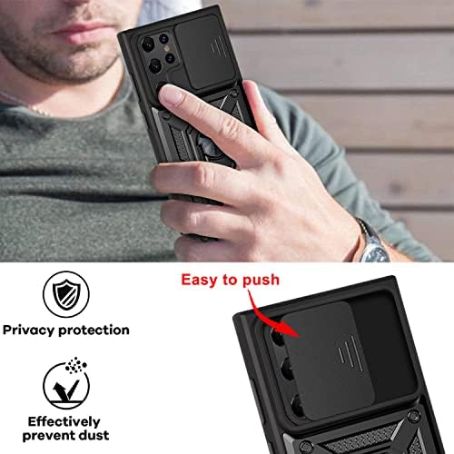 Galaxy S22 Ultra 5G Heavy Duty Shockproof Cam Shield Armor Case with 360° Ring Kickstand Holder TPU & PC Combination Protective Case for Samsung Galaxy S22 Ultra 6.8" 2022 (Rose Gold)