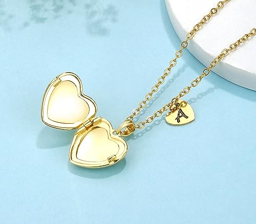 YOUFENG Heart Letter Unicorn Locket Necklace Initial Locket that Holds Pictures 18K Gold Plated Locket Birthday Gifts3