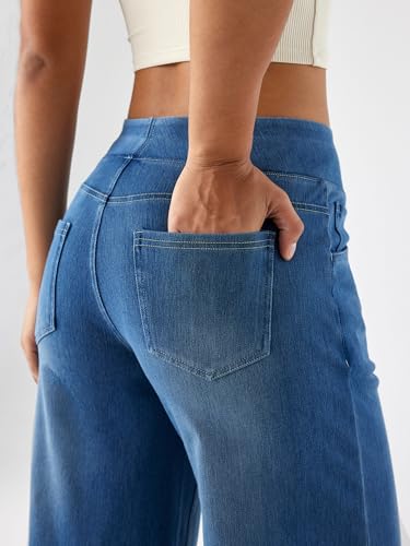 Laier Women's Relaxed Fit Casual Wide-Leg Jeans,High Waisted And Slimming With Multiple Pockets,Straight Tube,Loose Fit,Cat Whisker,Marbling Wash Craft,High Elasticity Casual Jeans(Medium Bluexl) - 5