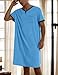 ASHER FASHION Mens Nightgown Henley Night Shirt for Sleeping Short Sleeve Nightgown Big and Tall，Short Sleeve Loose Sleepwear Blue