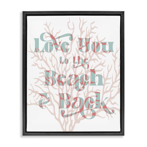 Stupell Industries Love You Beach Layered Coral Lettering Romance, Design by Daphne Polselli, Black Floater Framed, 16 x 20