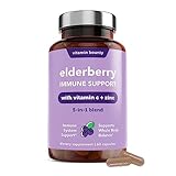 Vitamin Bounty Elderberry Organic Elderberry Capsules for Adults - Vitamin C and Zinc Supplement, & Echinacea, Immune System Support, Advanced 5-in-1 Blend, Non-GMO - 60 Capsules