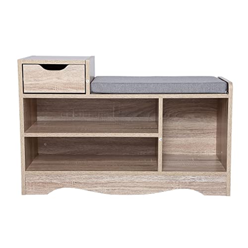 mymai Meuble à Chaussures avec Coussin d'assise, Bois, Gris, 80 X 30 X 52,5 cm