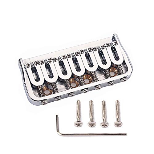 Swhmc 7 String Electric Guitar Brass Bridge Saddle Strain Plate Bridge, Chrome for Music Instrument Replacement Guitar Ukulele - Thumbnail 7