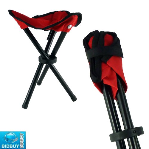 FOLDING TRIPOD MINI STOOL - METAL LEGS AND CANVAS SEAT - VERY STRONG DESIGN AND LIGHTWEIGHT - EASY OPEN & CLOSE - RUBBER TIPPED NON SLIP LEGS - FISHING / CAMPING / OUTDOORS - MULTI USES by Bid Buy Direct