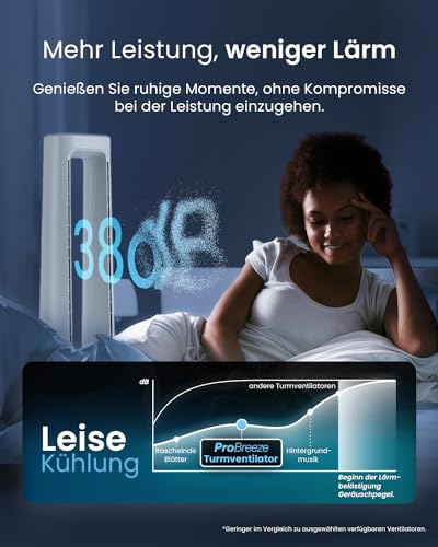 Pro Breeze OmniAir 105cm rotorloser Ventilator mit Luftreiniger - Ventilator oszillierend 75° - Fernbedienung, HEPA 13 Filter, LED Display, 10 Geschwindigkeiten - Turmventilator sehr leise, 5 Modi 5