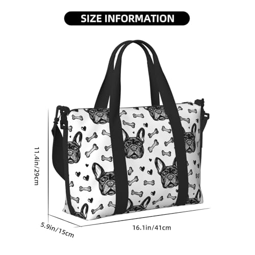 Laptop Tote Bag for Women Work - Black French Bulldog Print Weekender Overnight Bags for Women Travel, Gym Duffle Bag for Men, Personal Item Crossbody Travel Bags for Men Carry On2