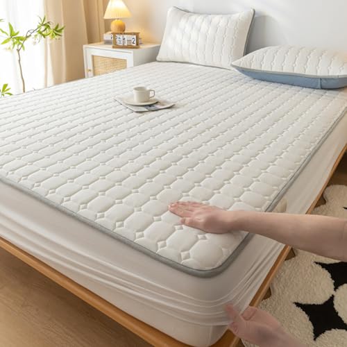 ボックスシーツ 150x200,マイクロファイバーポリエステルを使用したソフトマットレストッパー 枕カバー付き x2