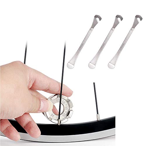 YOUMI Bicycle Spoke Key, 6-in-1 Bicycle Rim Correction kit, Pocket Tools and 3 tire levers, Bicycle Wheel Frame Repair Tool (Silver)