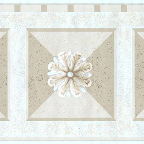 CONCORD WALLCOVERINGS Wallpaper Border Vintage Pattern Geometrical Ornaments Floral Elements for Cottage Bedroom Living Room, Beige, 15 ft by 7 in FR831B