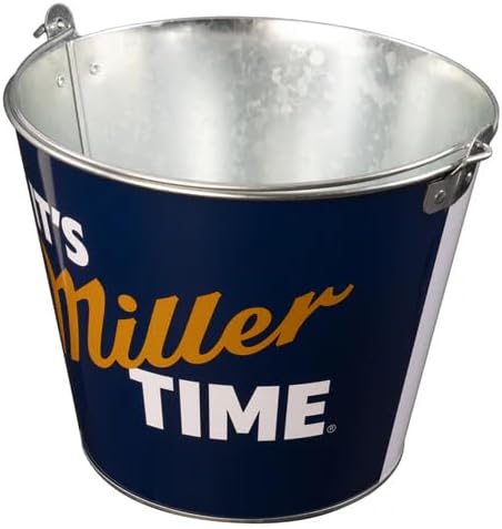 Miller Lite Miller Time Metal Pail Style Ice Bucket, 5 Quart, Navy Blue with Gold Logo